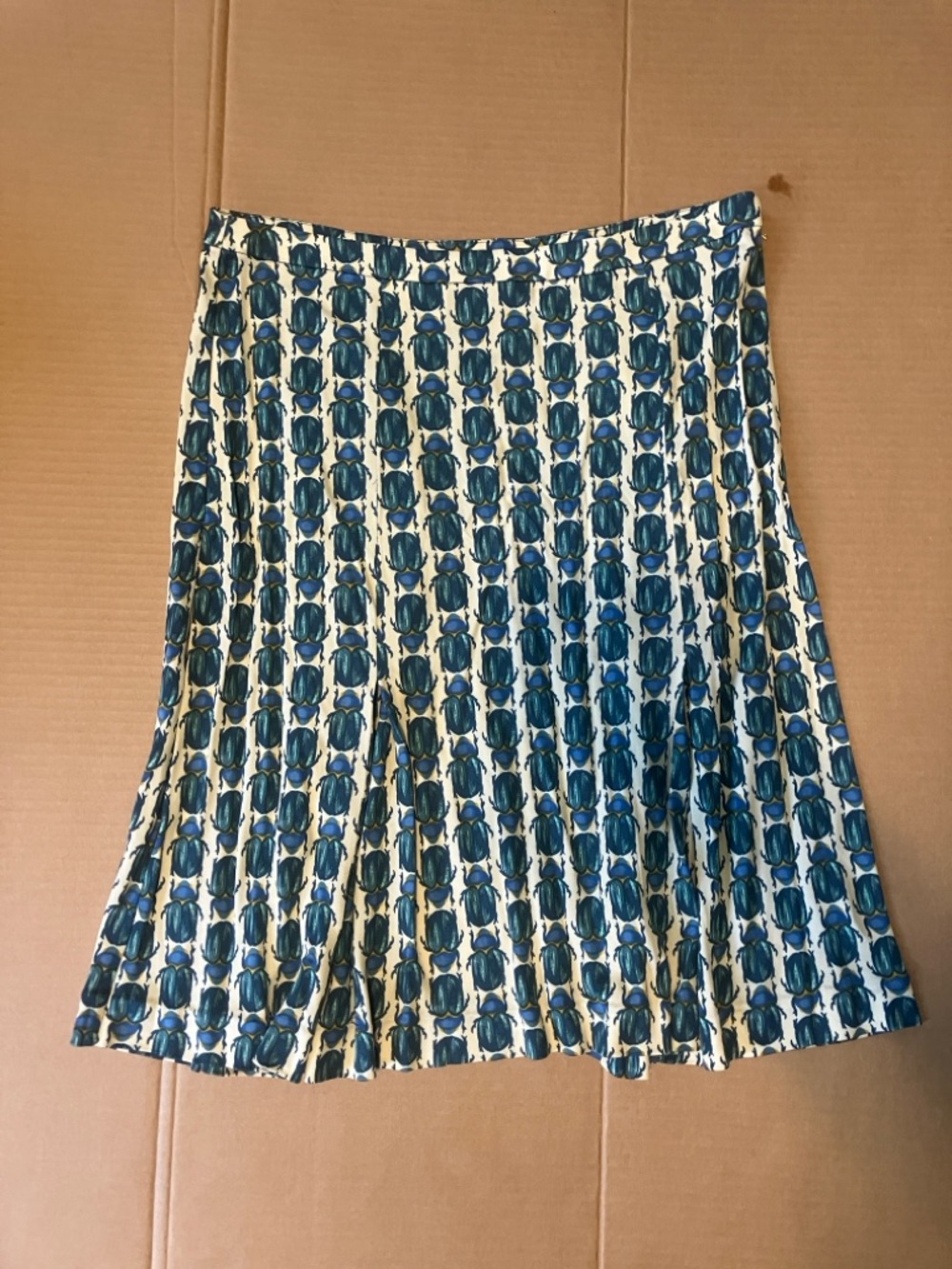 Tory Burch Scarab Beetle Pleated A-Line Midi Skirt Size M